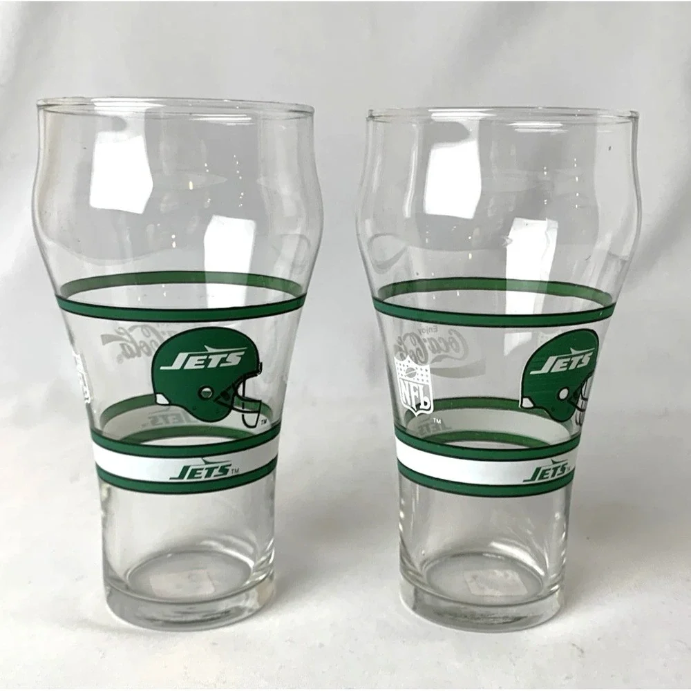 New York Jets NFL Drinking Glass Coca Cola Set of 2